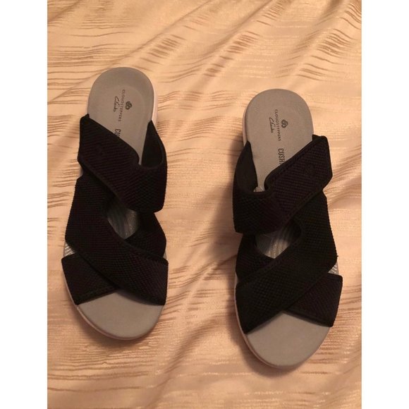 CLOUDSTEPPERS by Clarks Wedge Sport Sandals Step Cali Skye Black - Picture 1 of 7